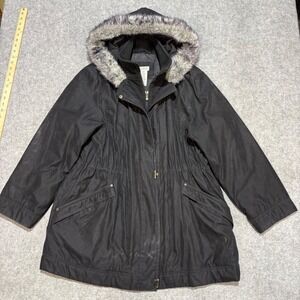 Classic Elements Womens Black Faux Fur Trim Hooded Parka Jacket XL 18